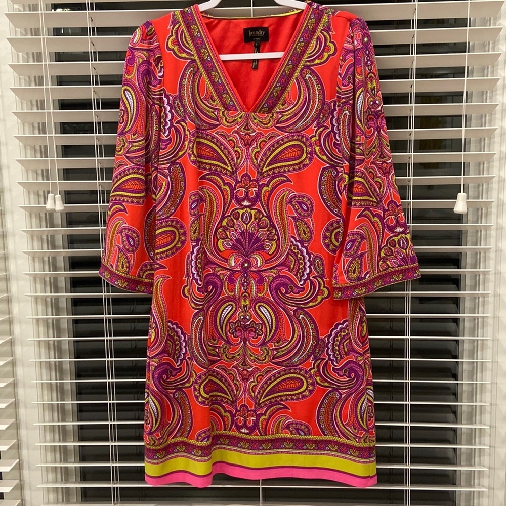 Laundry LA Bold Patterned Orange/Lime/Pink Lined Work/Casual Dress sz.Small